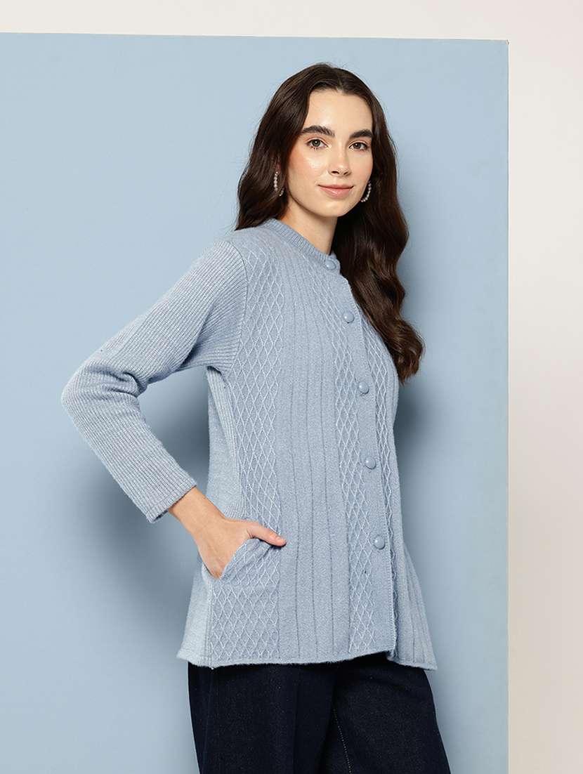 women self design long sleeve cardigan - 22033812 -  Standard Image - 1