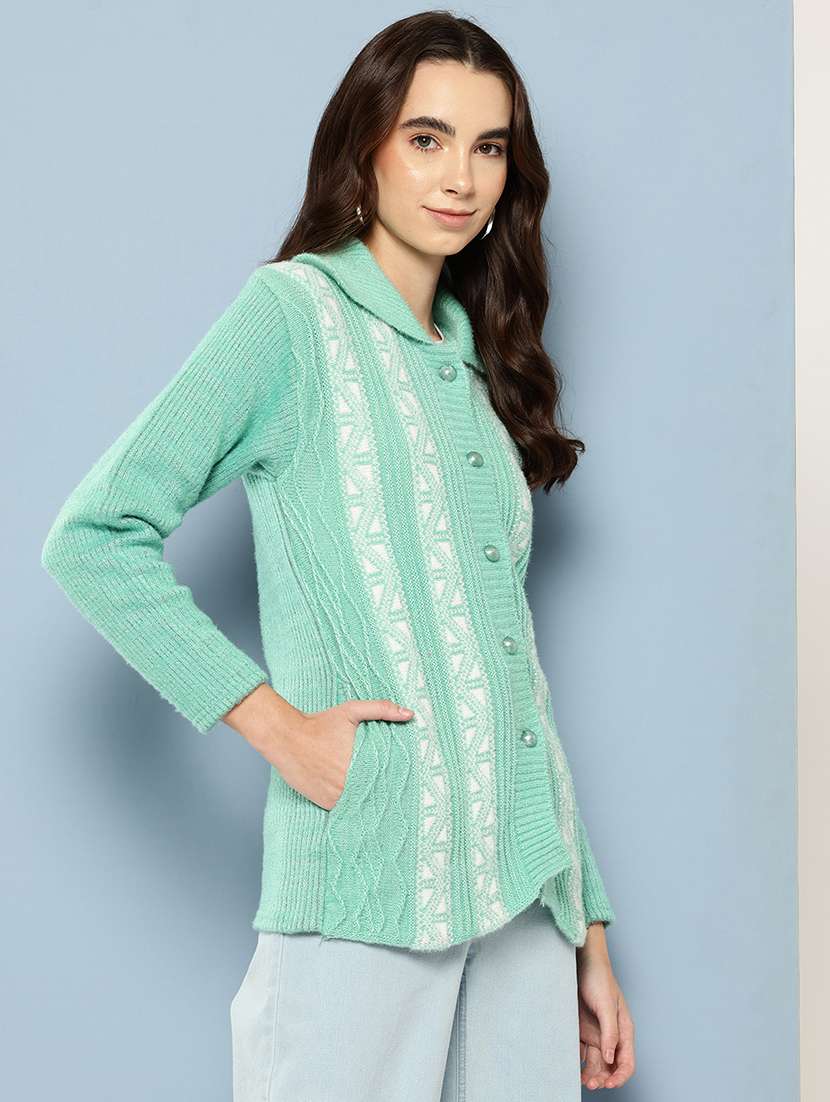women self design long sleeve cardigan - 22033816 -  Standard Image - 1
