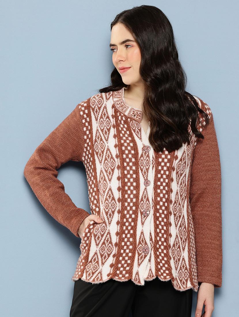 women self design long sleeve cardigan