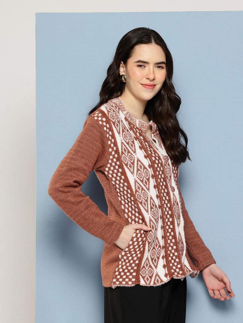 women self design long sleeve cardigan - 22033821 - Standard Image - 1