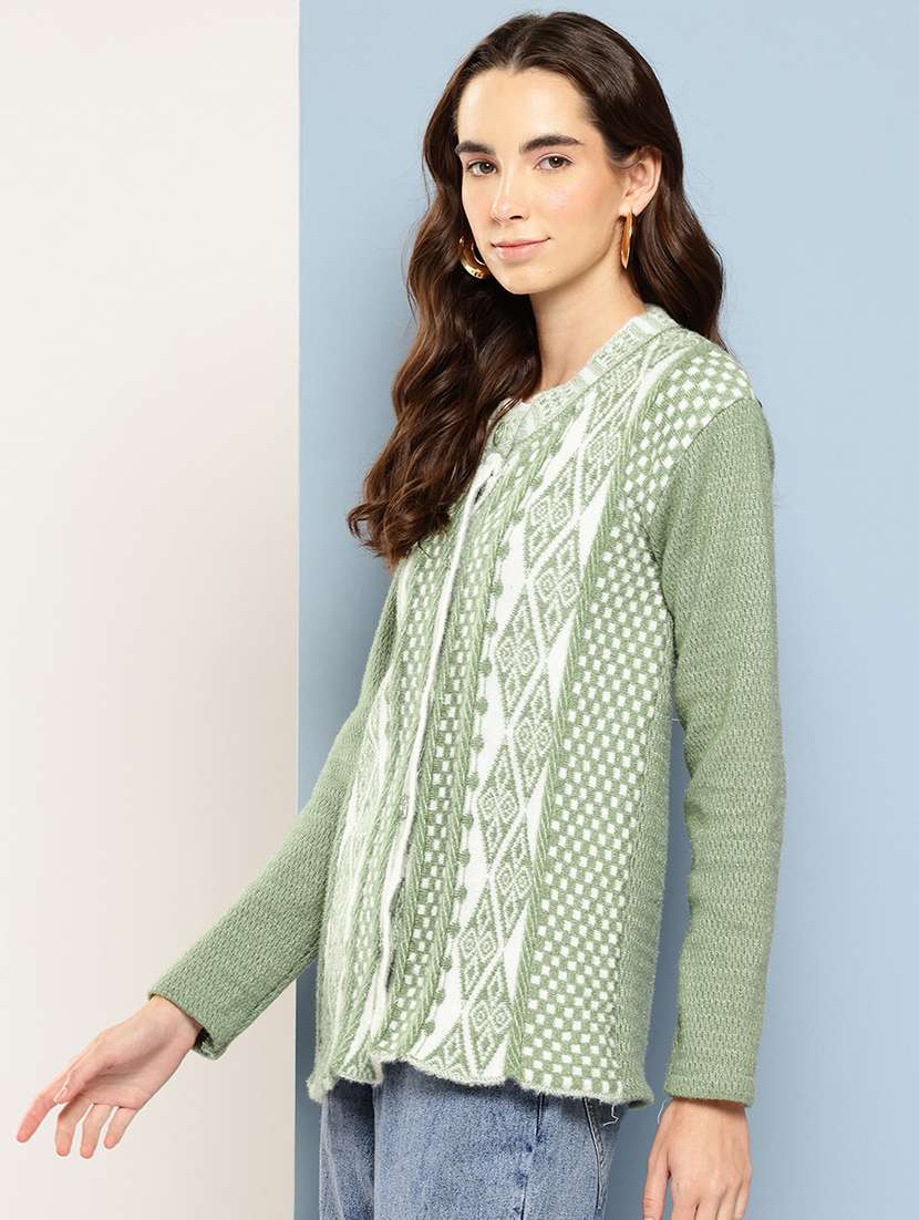 women self design long sleeve cardigan - 22033823 -  Standard Image - 1