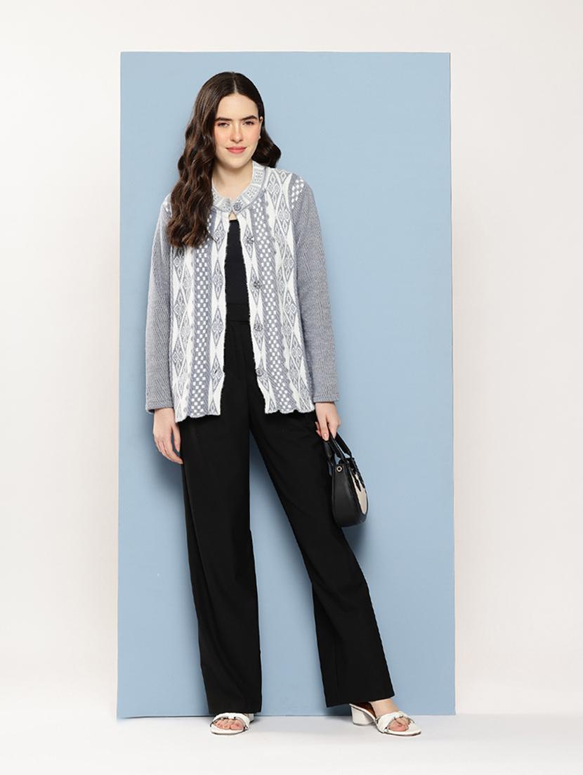women self design long sleeve cardigan - 22033824 - Standard Image - 4