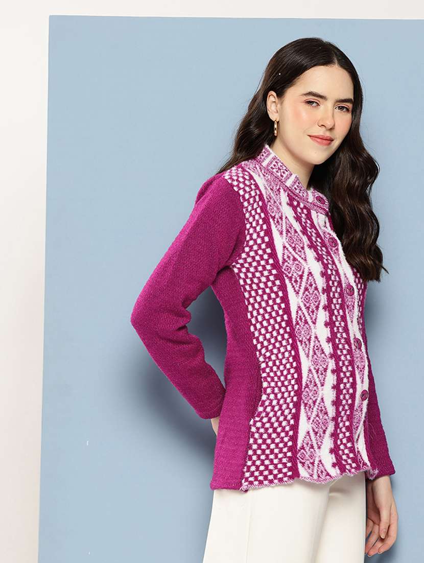 women self design long sleeve cardigan - 22033827 -  Standard Image - 1