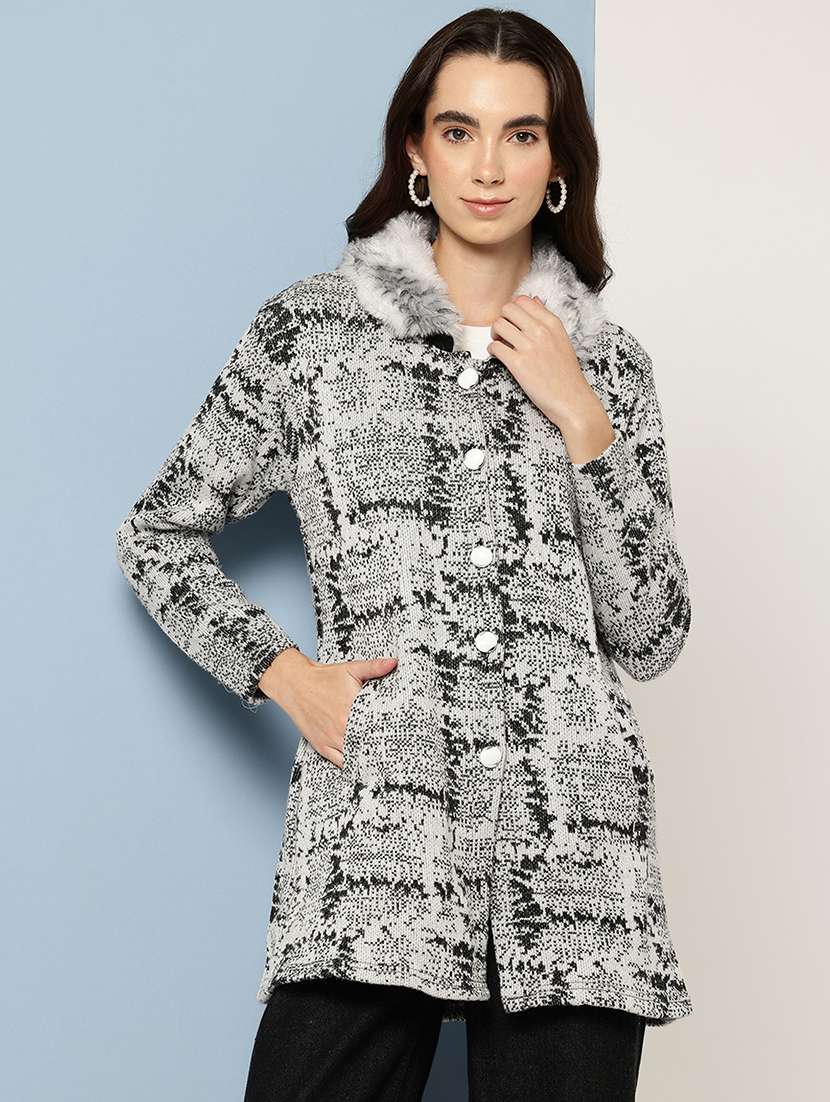 women self design long sleeve cardigan - 22033835 -  Standard Image - 1