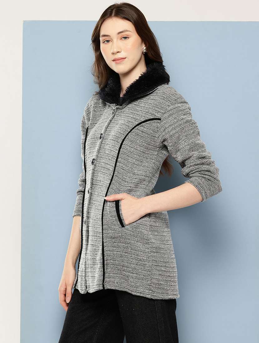 women solid long sleeve cardigan - 22033839 - Standard Image - 1