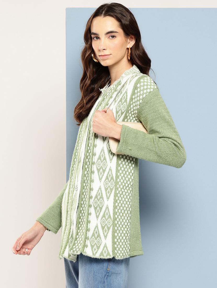 women self design long sleeve cardigan - 22033846 - Standard Image - 1