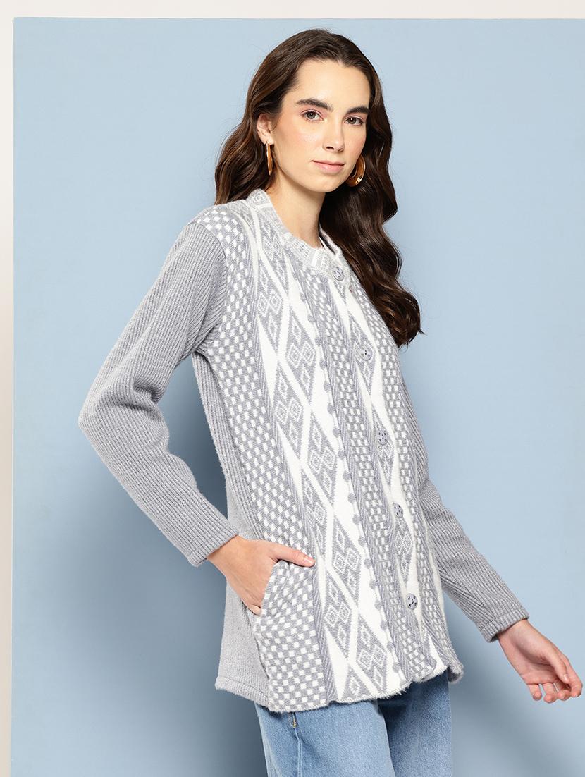 women self design long sleeve cardigan - 22033847 - Standard Image - 1