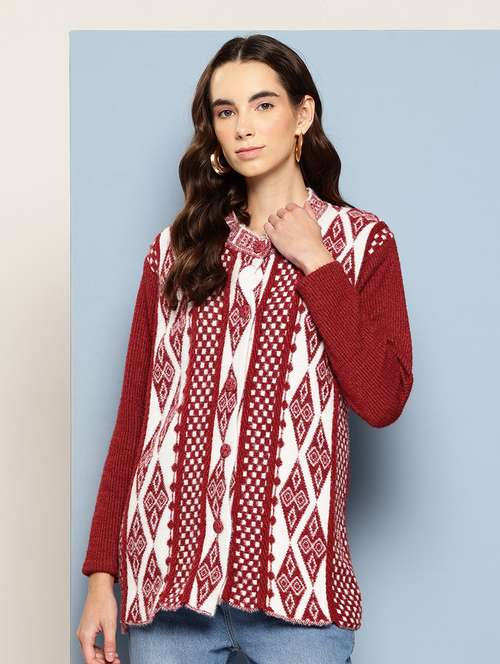 women self design long sleeve cardigan - 22033848 - Standard Image - 0
