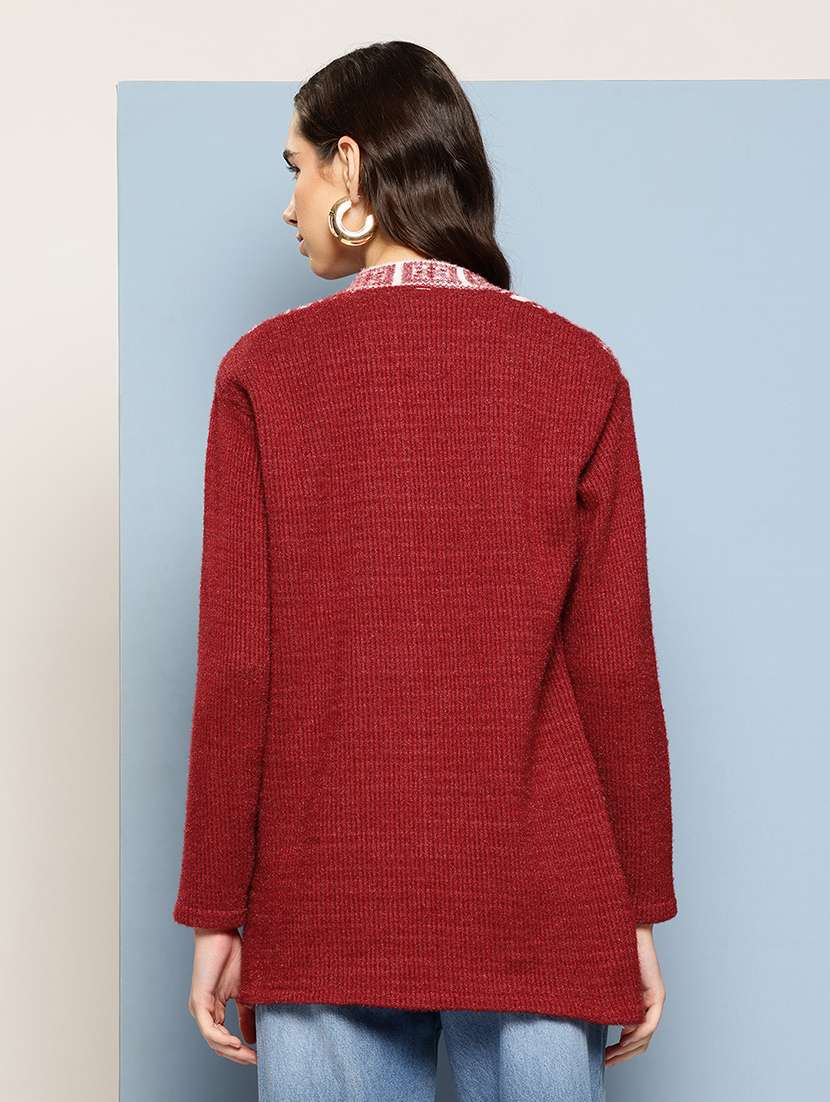 Women Self Design Long Sleeve Cardigan