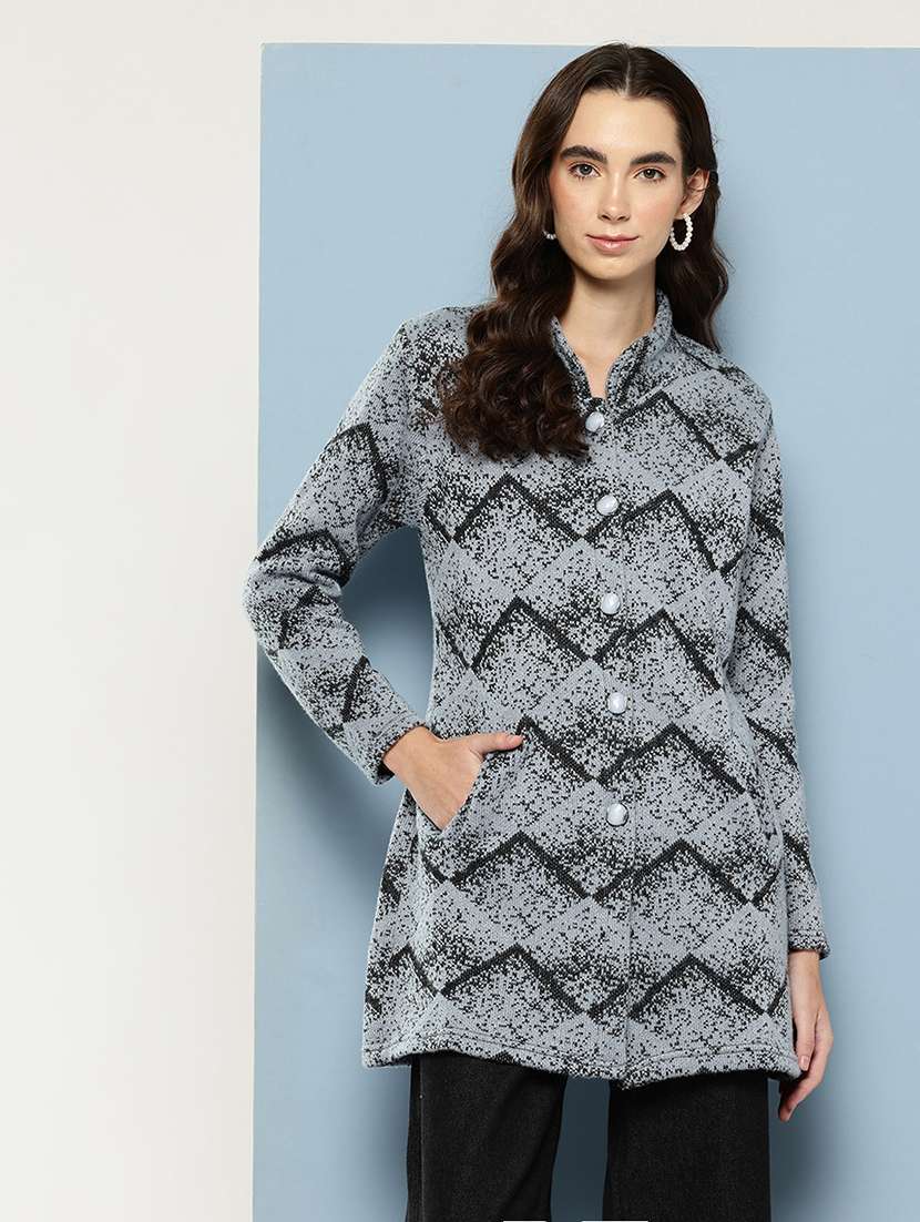 women self design long sleeve cardigan