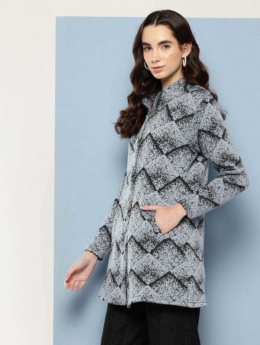 women self design long sleeve cardigan - 22033854 - Standard Image - 1