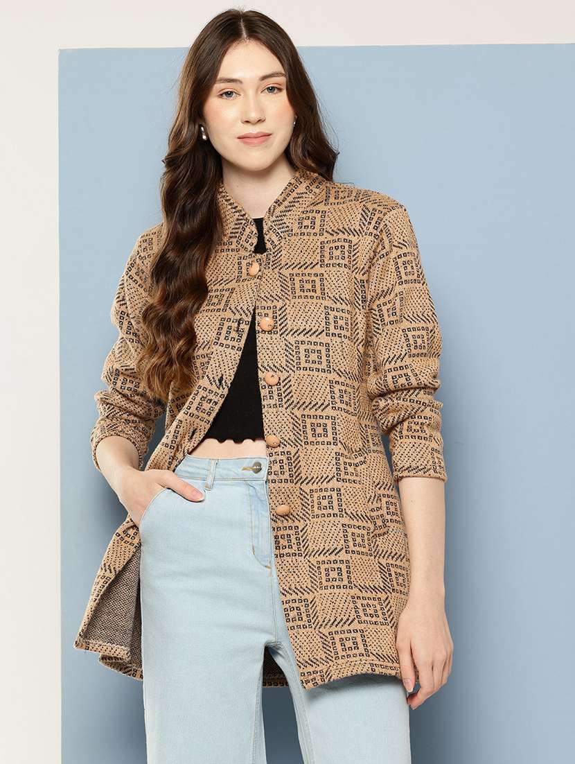 Women Self Design Long Sleeve Cardigan