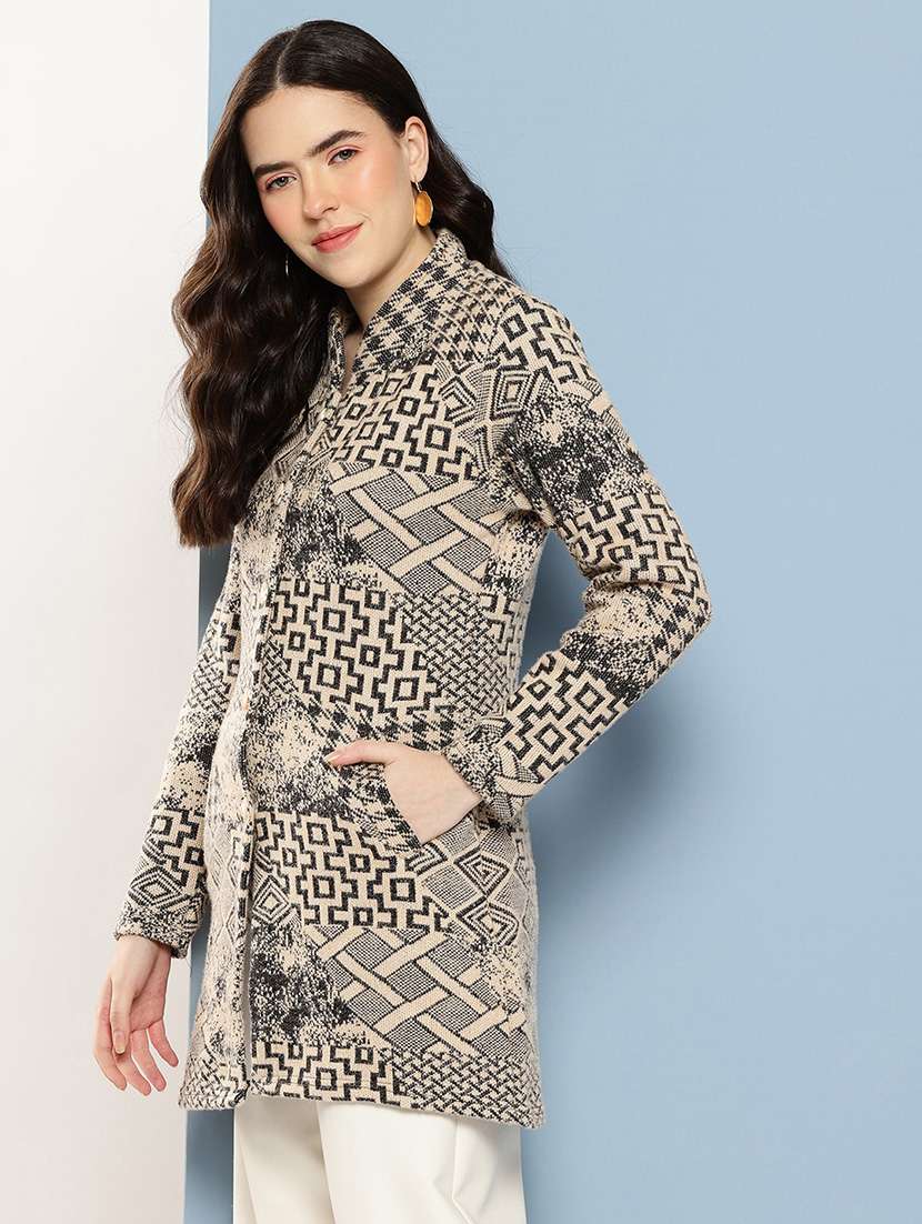women self design long sleeve cardigan - 22033856 -  Standard Image - 1
