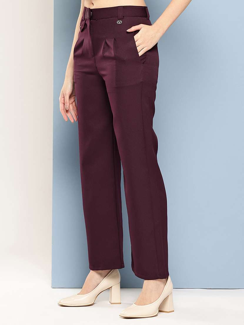 girls solid high rise straight trouser - 22033863 -  Standard Image - 1