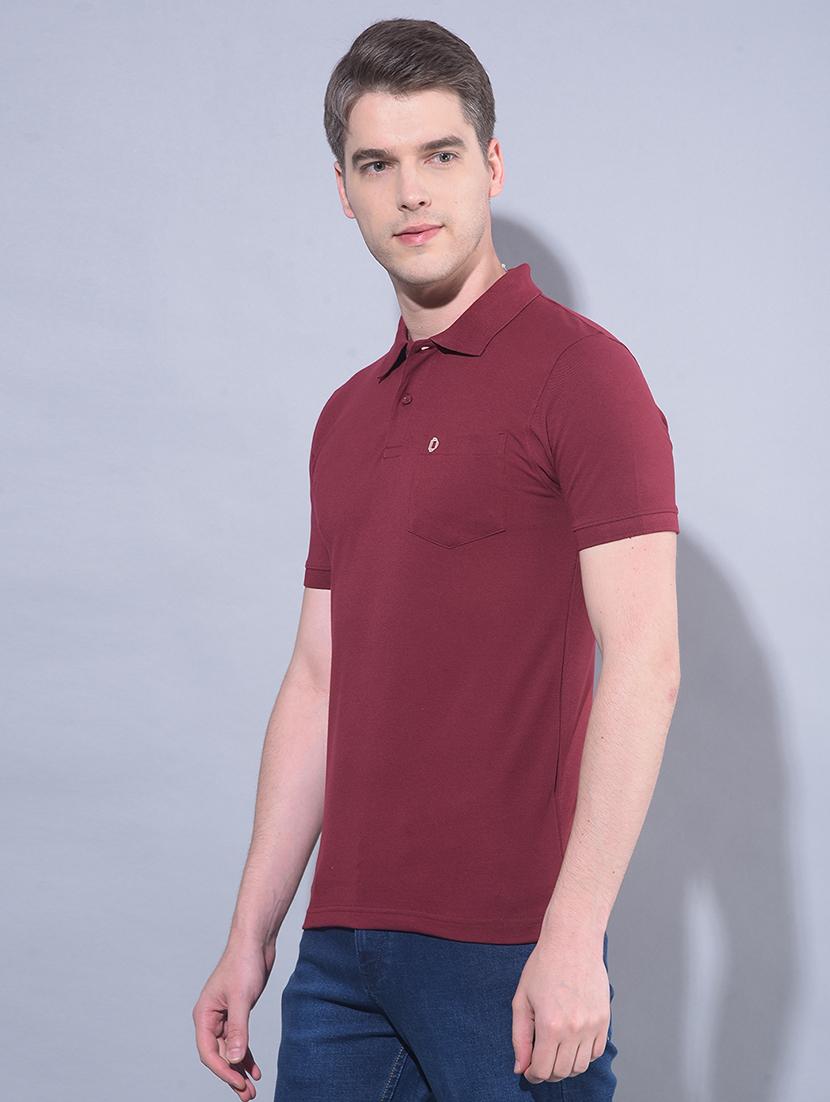 maroon cotton plain tshirt - 22033895 -  Standard Image - 1