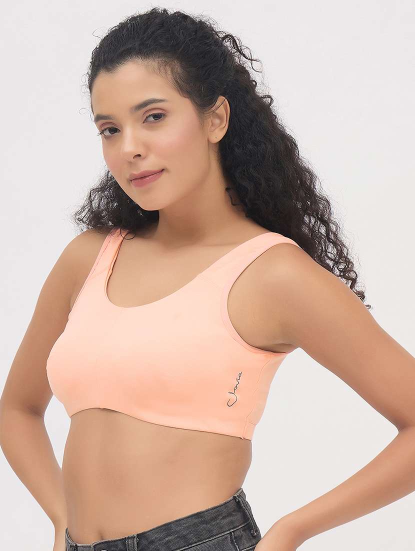 women peach solid non padded sports bra - 22033907 -  Standard Image - 1