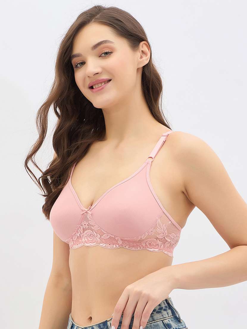 women solid lightly padded lace t-shirt bra - 22033910 -  Standard Image - 1