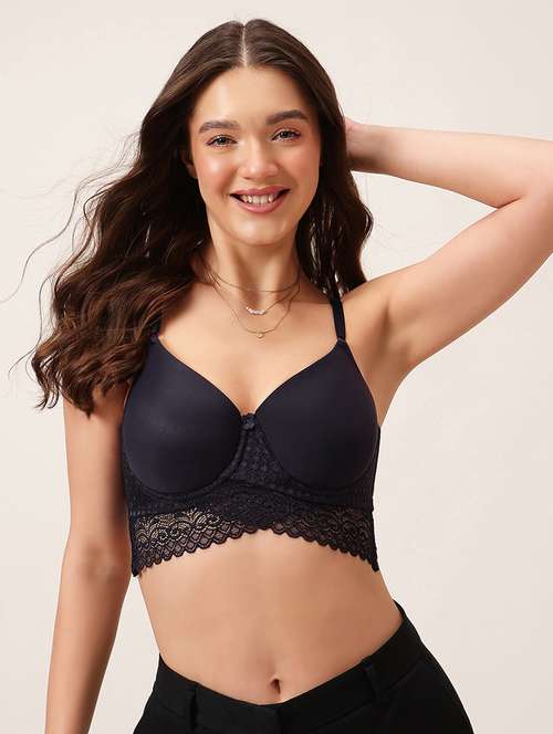 women black solid laced bralette  - 22033922 -  Standard Image - 0