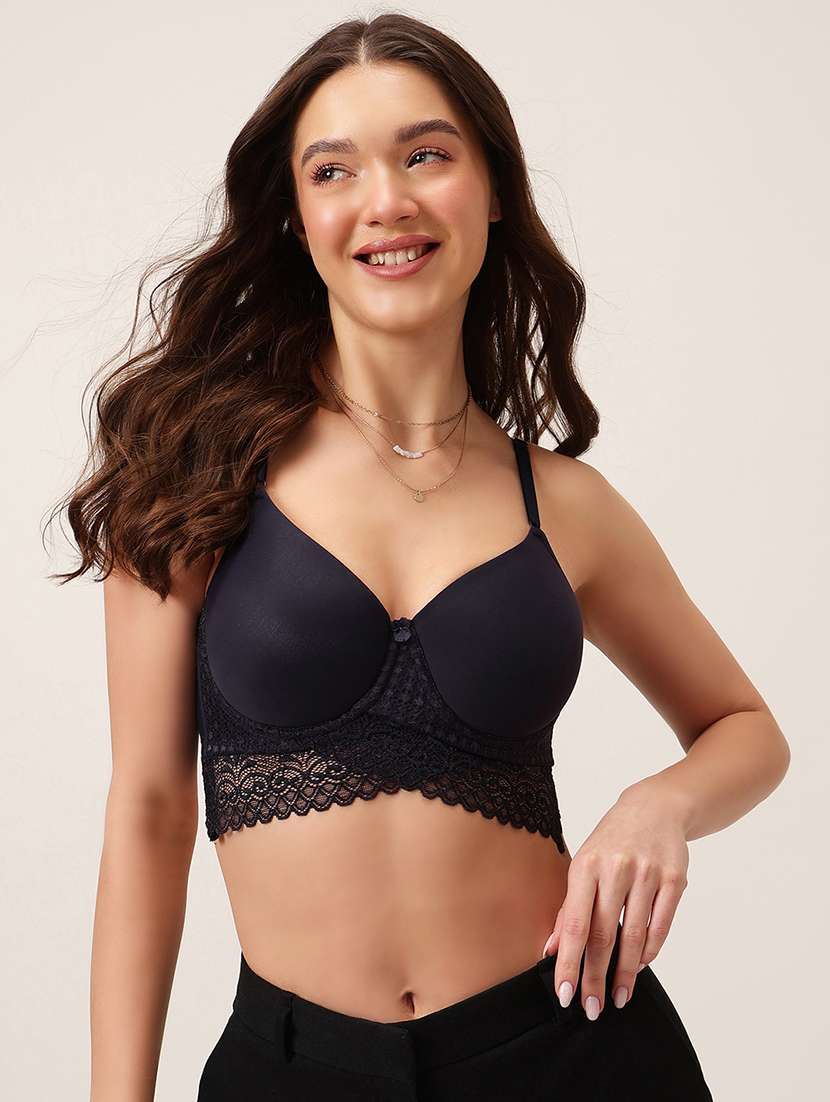 women black solid laced bralette - 22033922 - Standard Image - 4