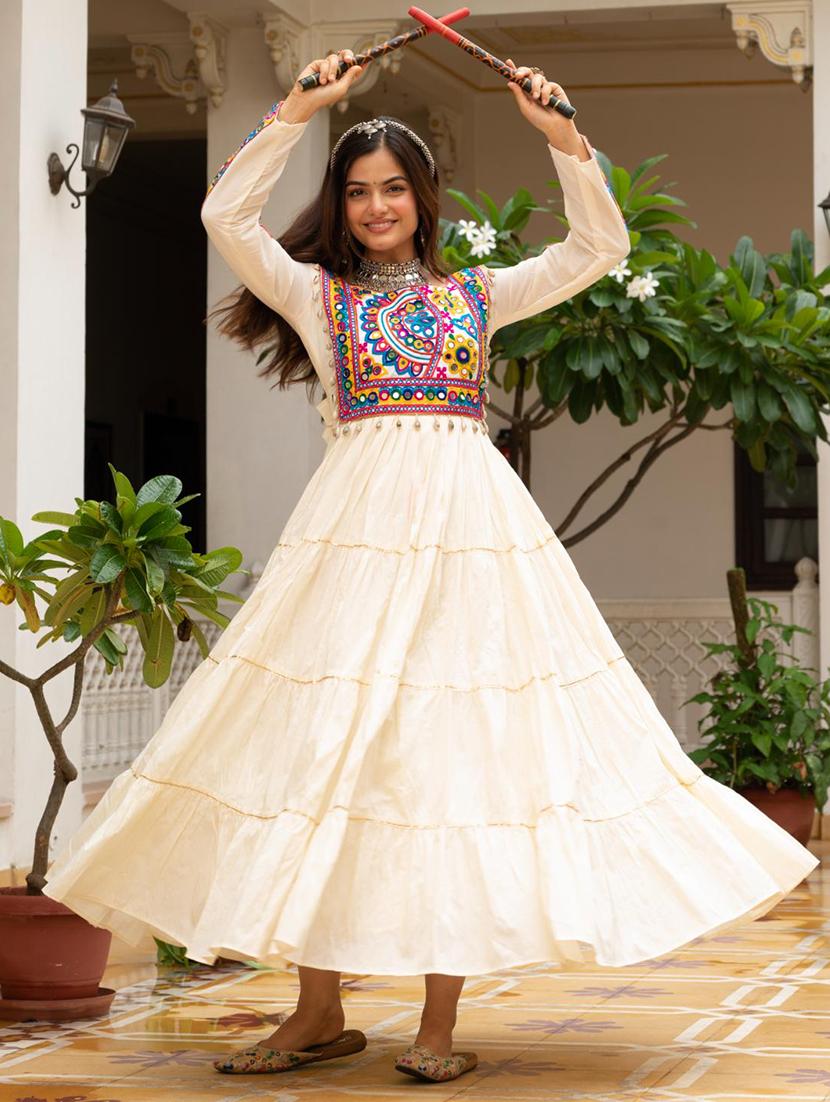 women embroidered long sleeve tiered ethnic dress - 22033949 - Standard Image - 1