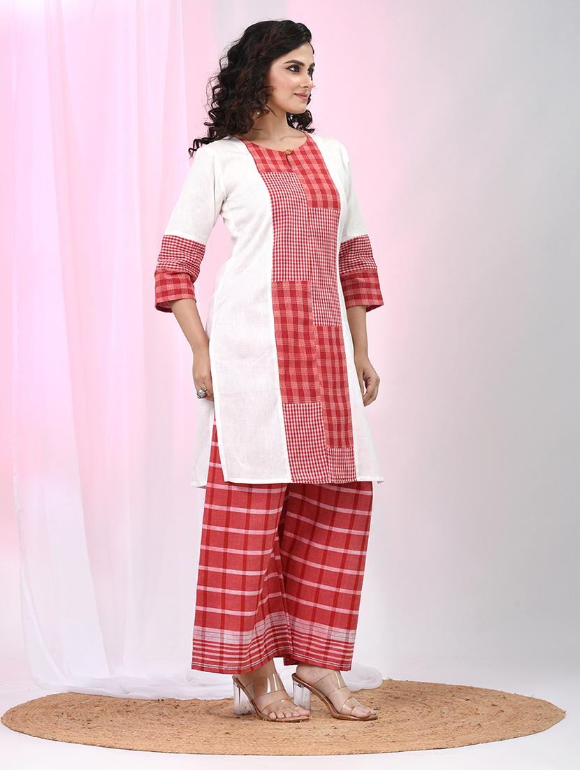 women checkered three quarter sleeve kurta palazzo set - 22033976 - Standard Image - 1