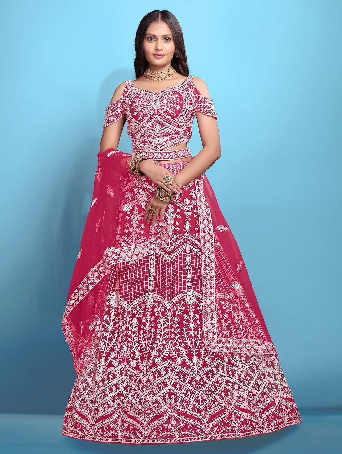 women embroidered fared lehenga and choli set