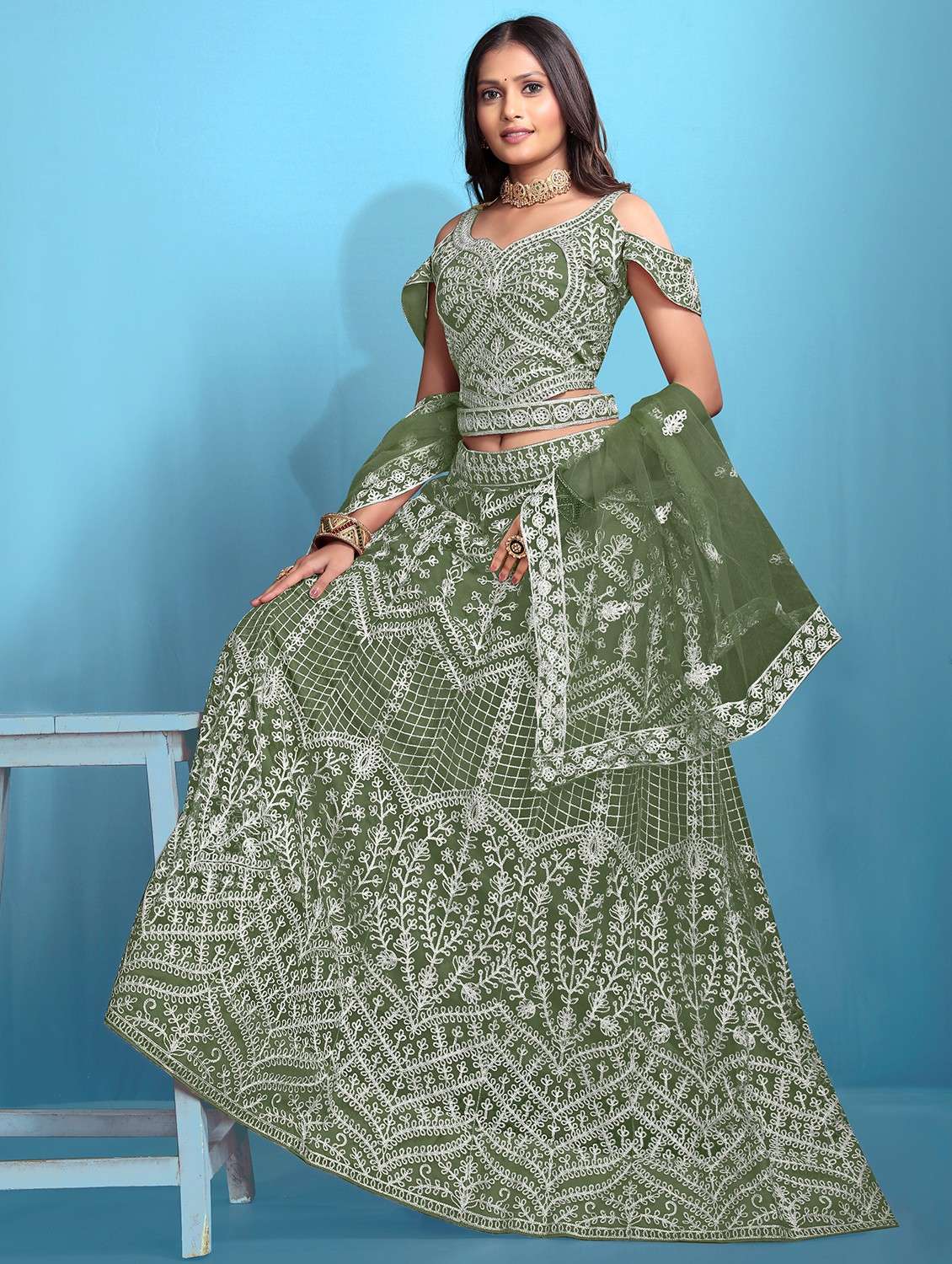 women embroidered fared lehenga and choli set - 22034003 - Standard Image - 1