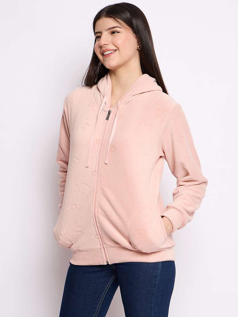women solid long sleeve hooded sweatshirt - 22034464 -  Standard Image - 1
