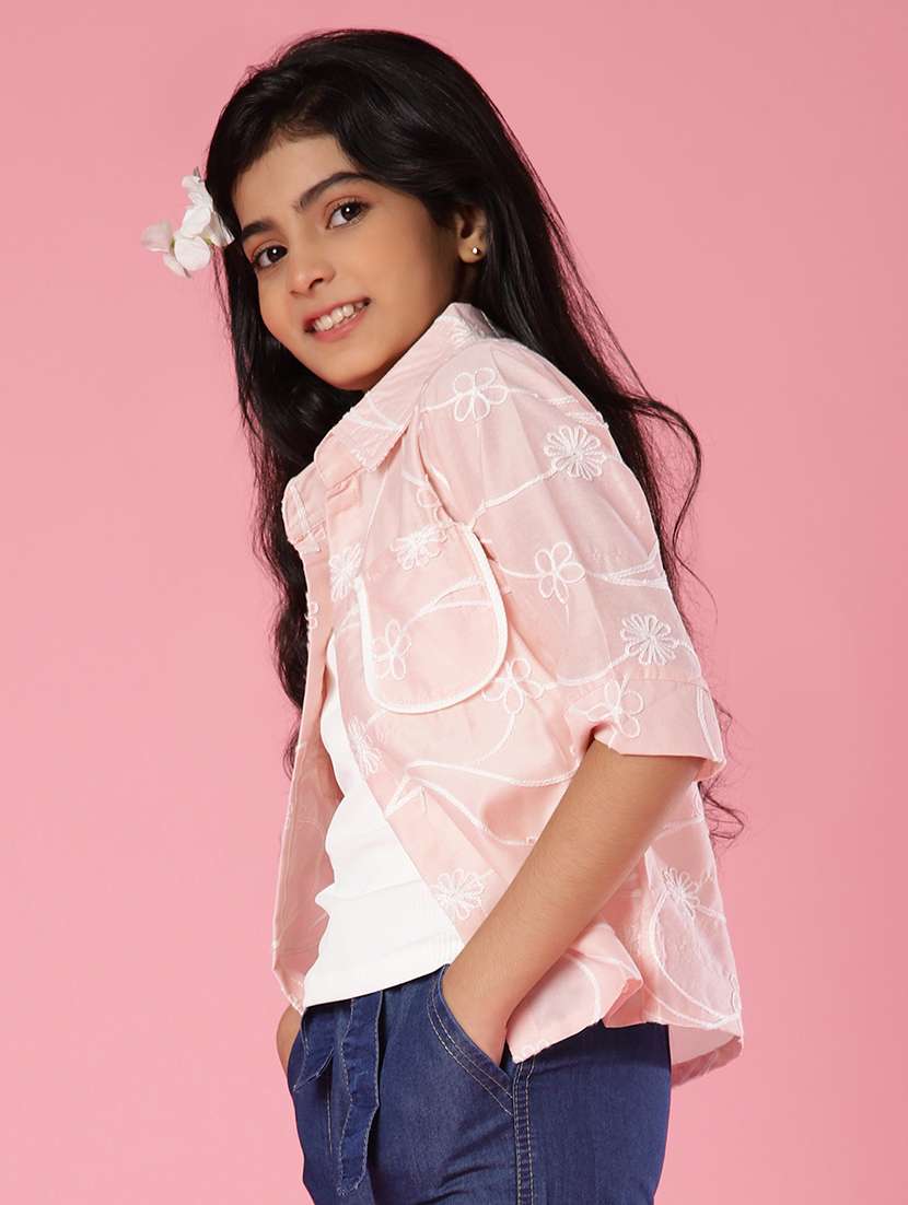 girls pink embroidered collared shirt - 22034537 -  Standard Image - 1
