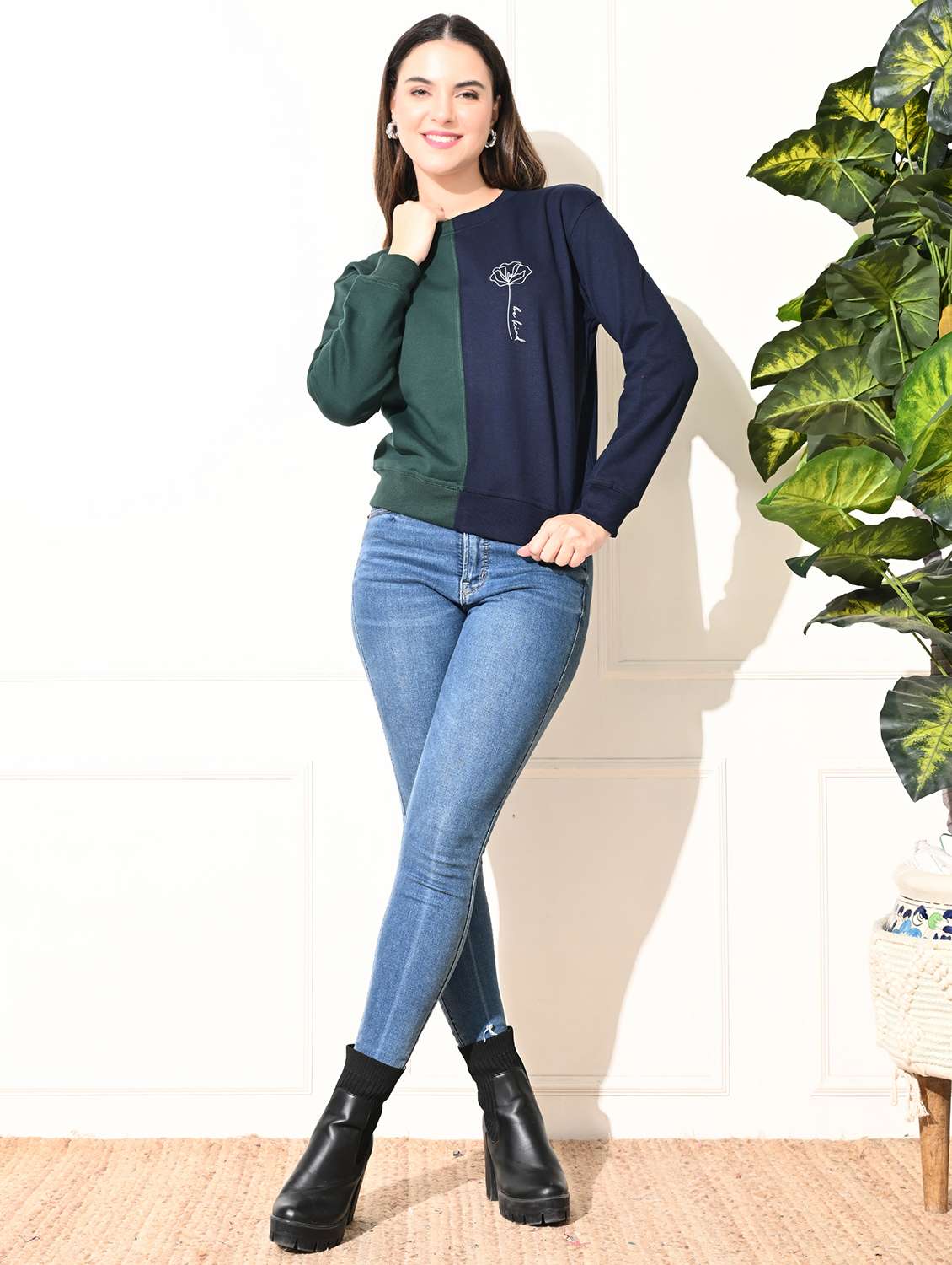 women color blocked long sleeve sweatshirt - 22034544 -  Standard Image - 4