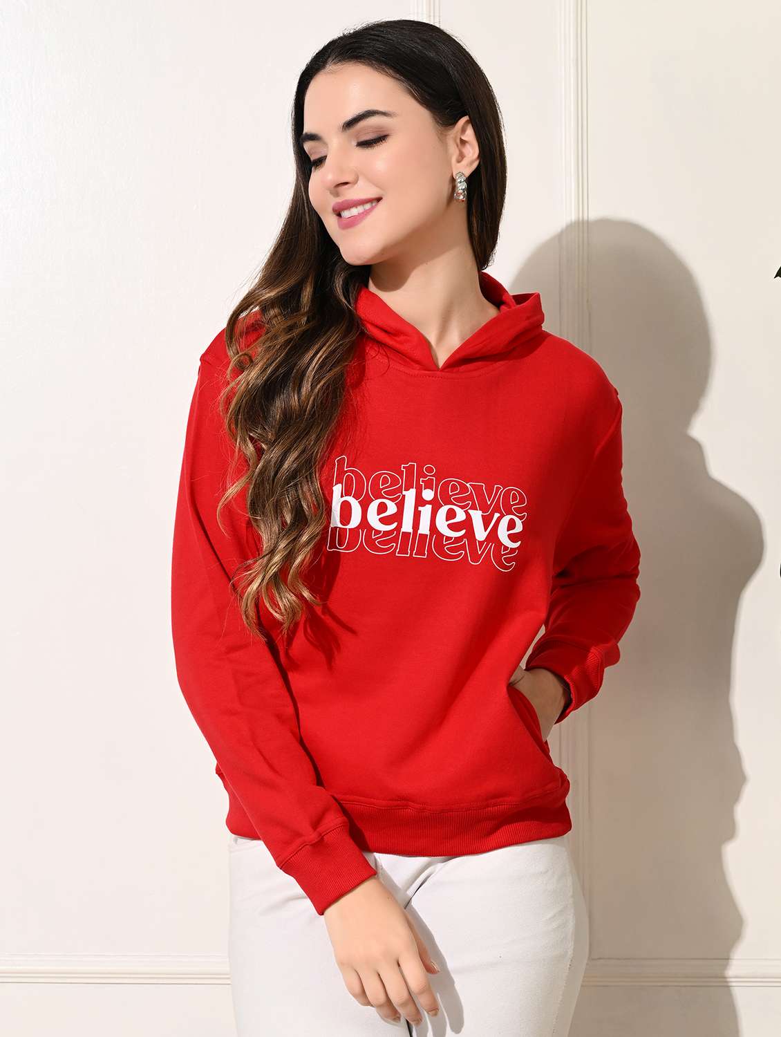 women printed long sleeve hooded sweatshirt