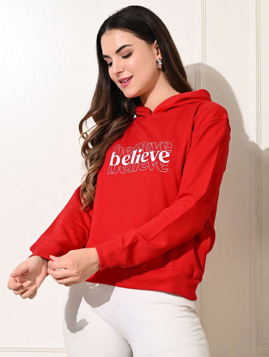 women printed long sleeve hooded sweatshirt - 22034546 -  Standard Image - 1