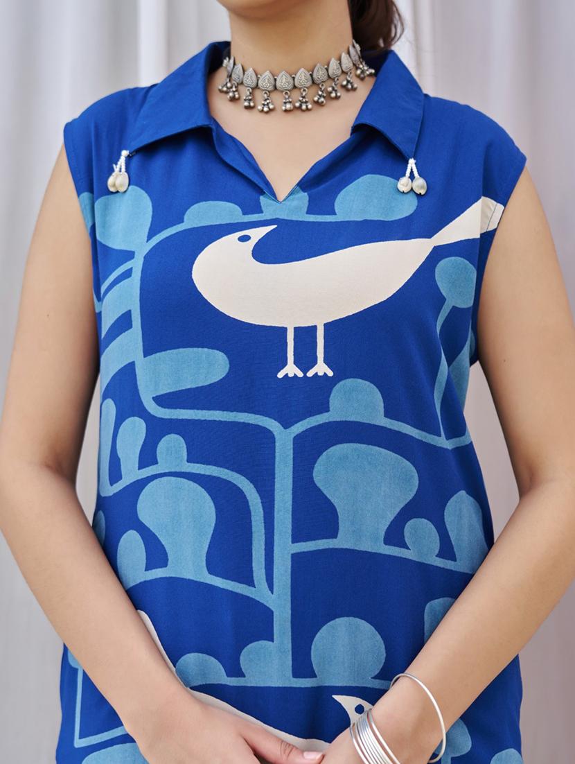 women printed sleeveless kurta and palazzo set - 22034603 - Standard Image - 4