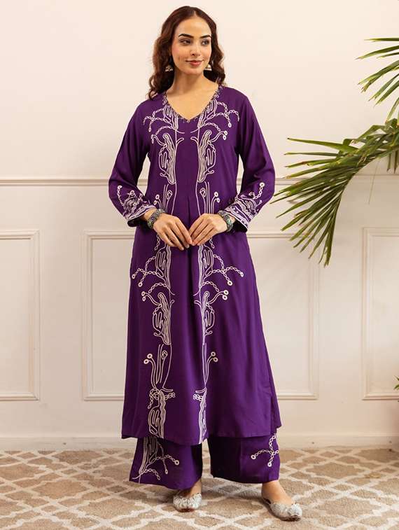 Women Printed Long Sleeve Kurta And Palazzo Set
