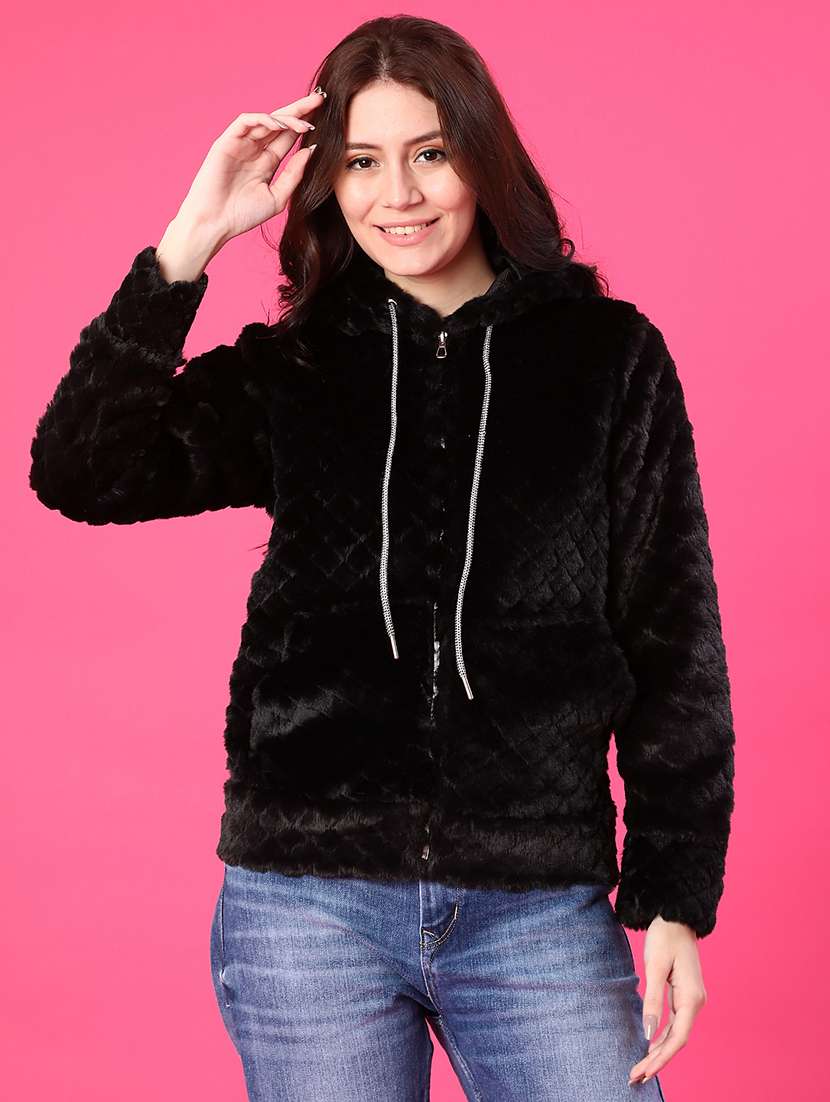 women solid long sleeve hooded sweatshirt - 22034811 -  Standard Image - 1