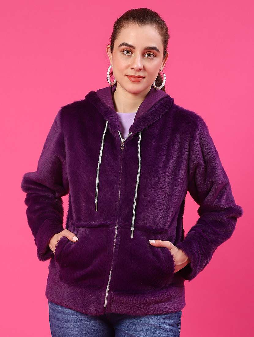 women solid long sleeve hooded sweatshirt - 22034814 -  Standard Image - 1