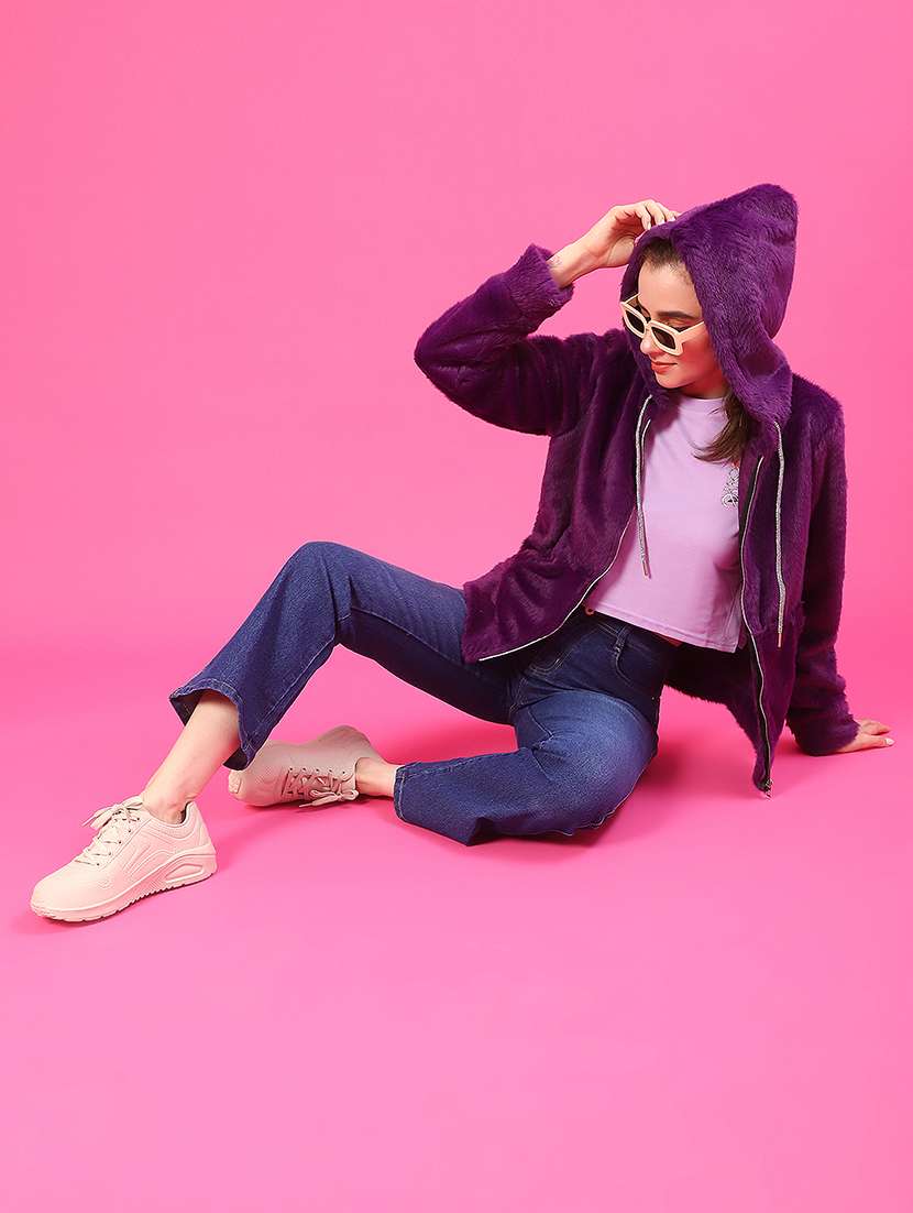 women solid long sleeve hooded sweatshirt - 22034814 -  Standard Image - 4