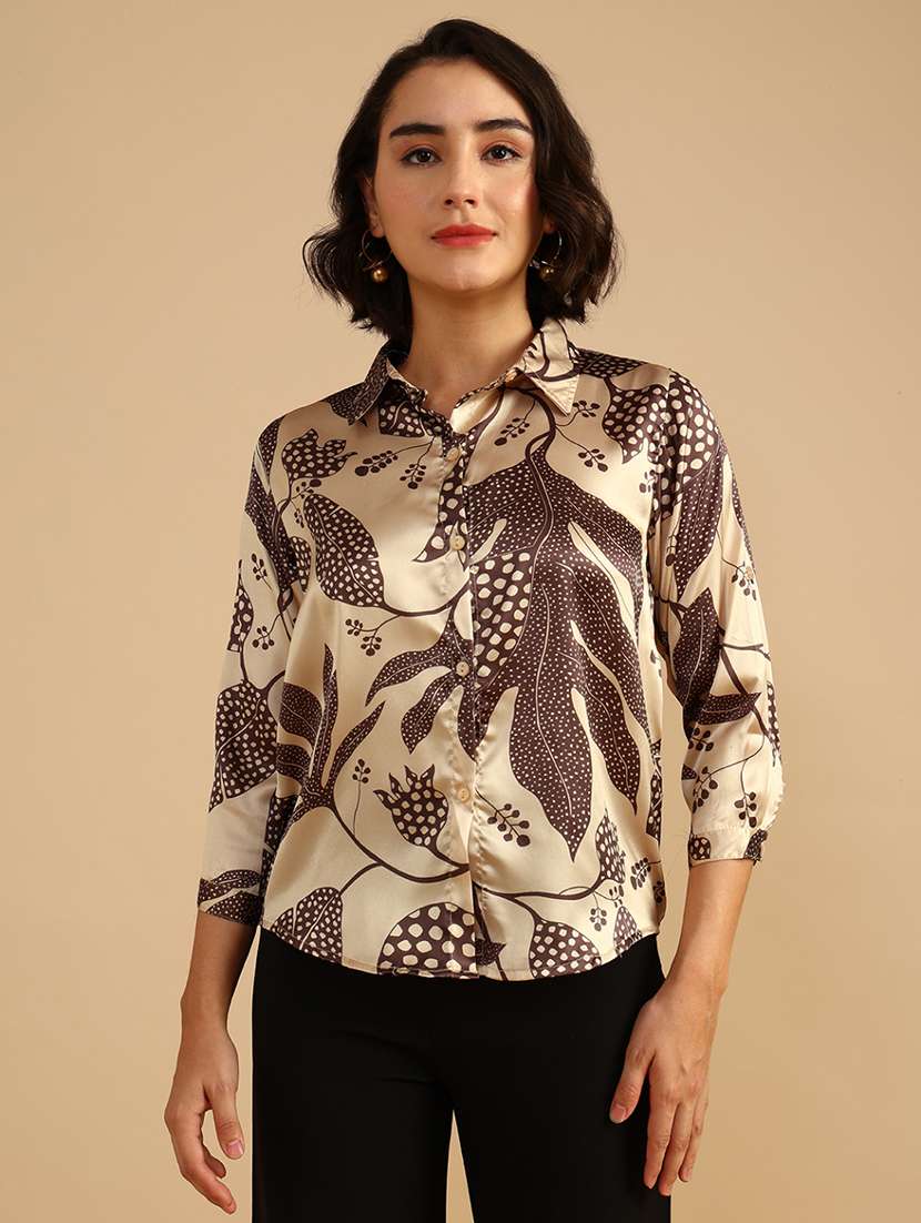 women printed three quarter sleeve regular fit shirt - 22034826 -  Standard Image - 1