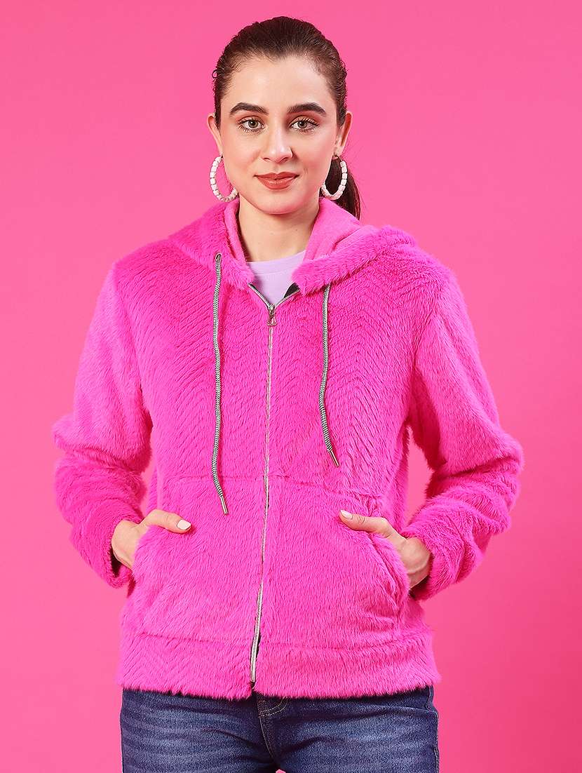 women solid long sleeve hooded sweatshirt - 22034842 -  Standard Image - 1