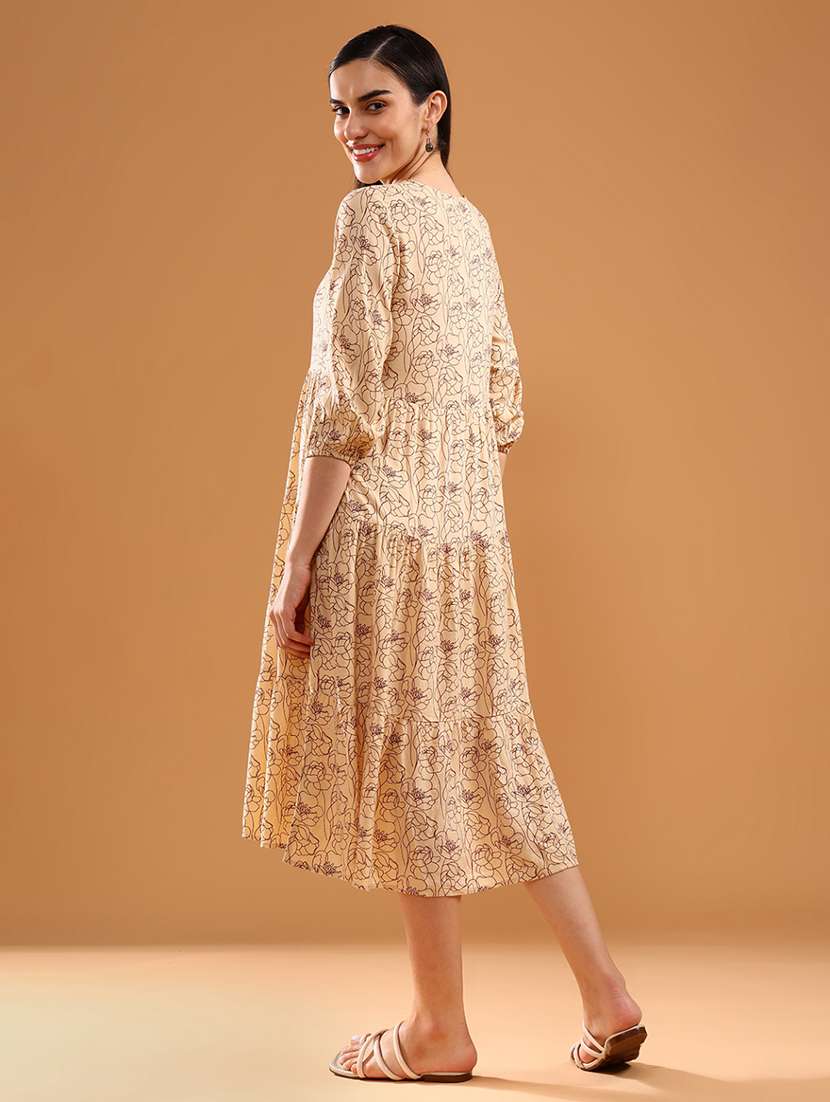 women printed three quarter sleeve tiered dress - 22034858 -  Standard Image - 4