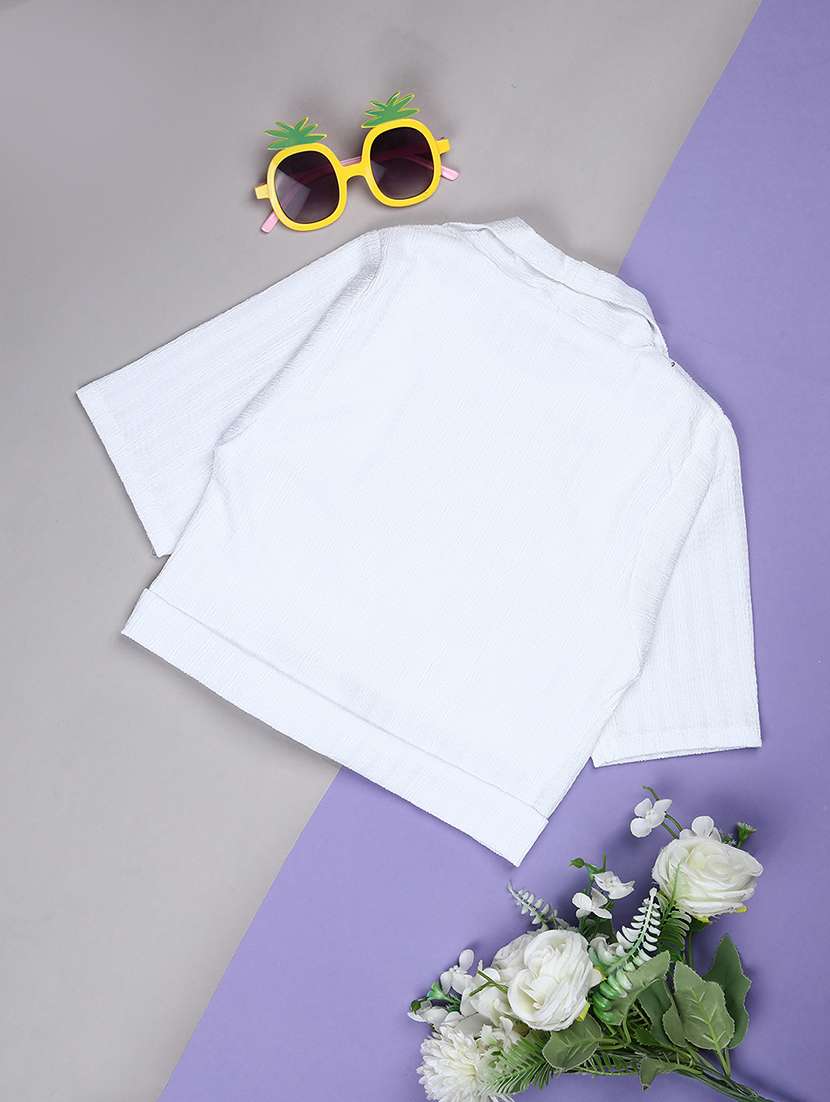 girls self desigend three quarter sleeve top - 22034865 -  Standard Image - 1