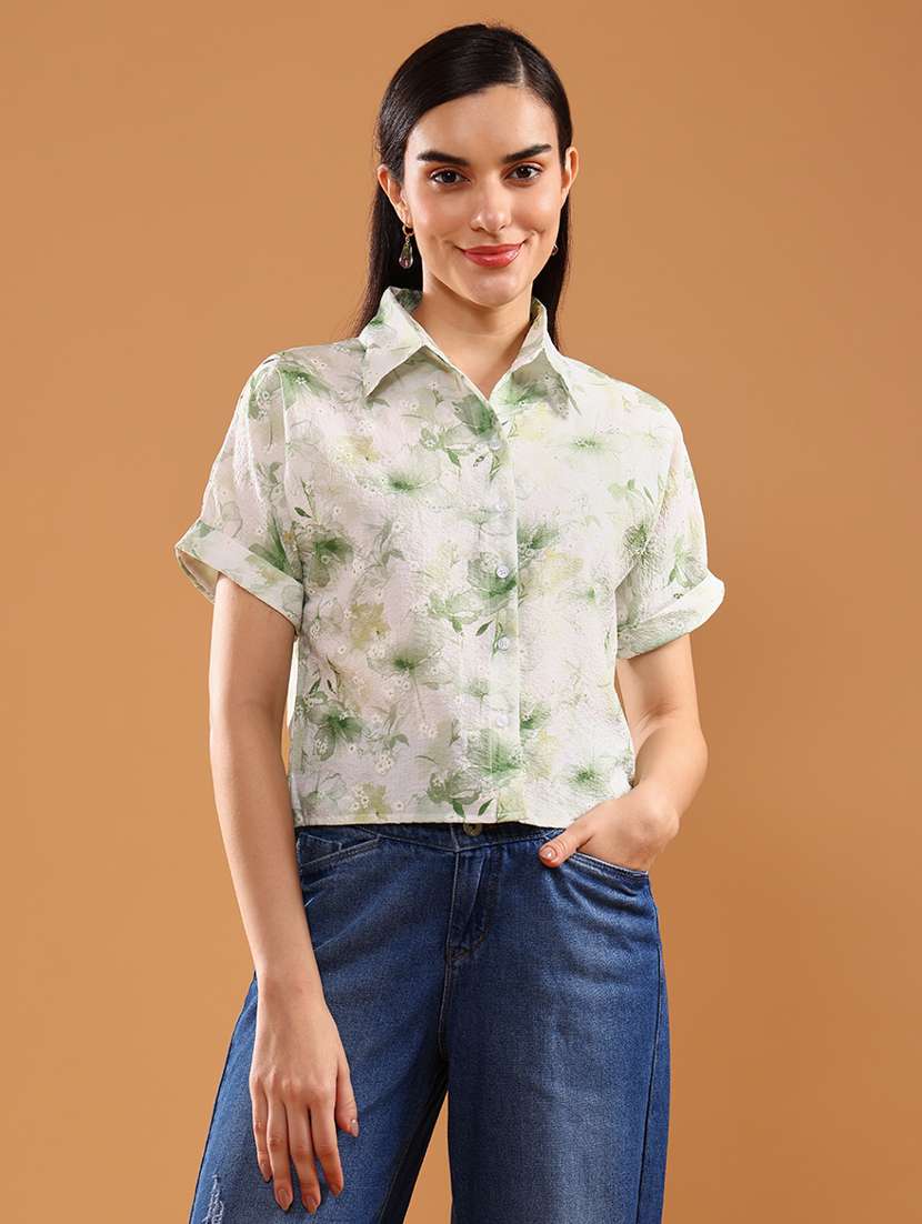 women floral printed short sleeve regular fit shirt - 22034877 -  Standard Image - 1