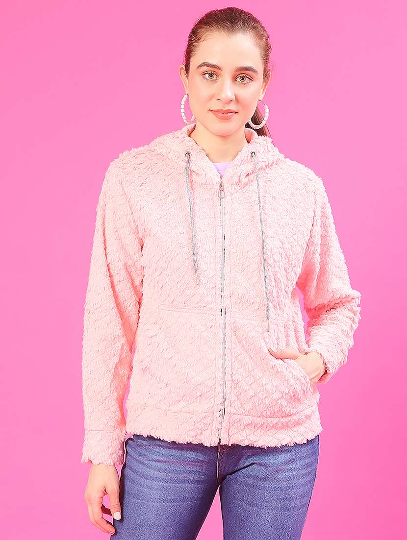 women solid long sleeve hooded sweatshirt - 22034908 -  Standard Image - 1