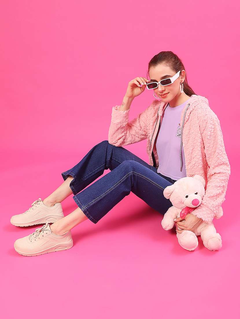 women solid long sleeve hooded sweatshirt - 22034908 -  Standard Image - 4