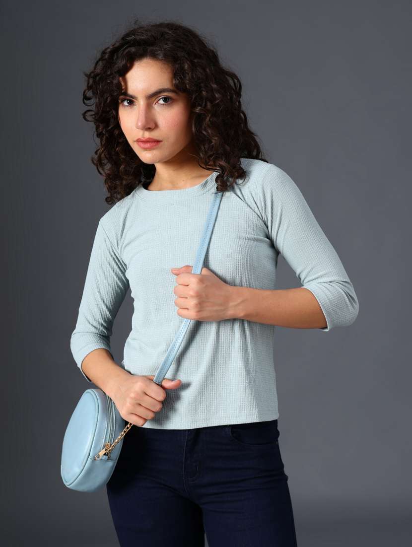 women solid three quarter sleeve top - 22034950 -  Standard Image - 1