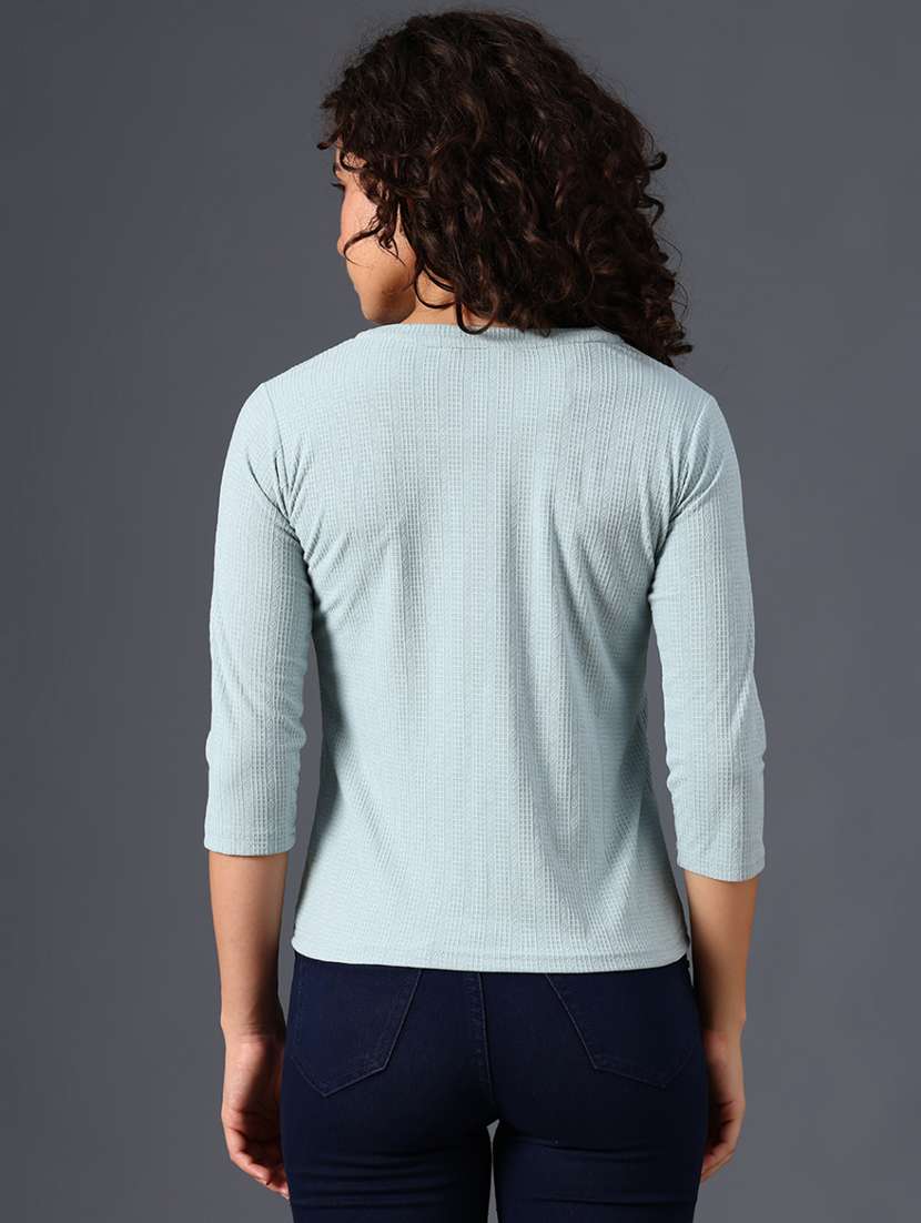 women solid three quarter sleeve top - 22034950 -  Standard Image - 4