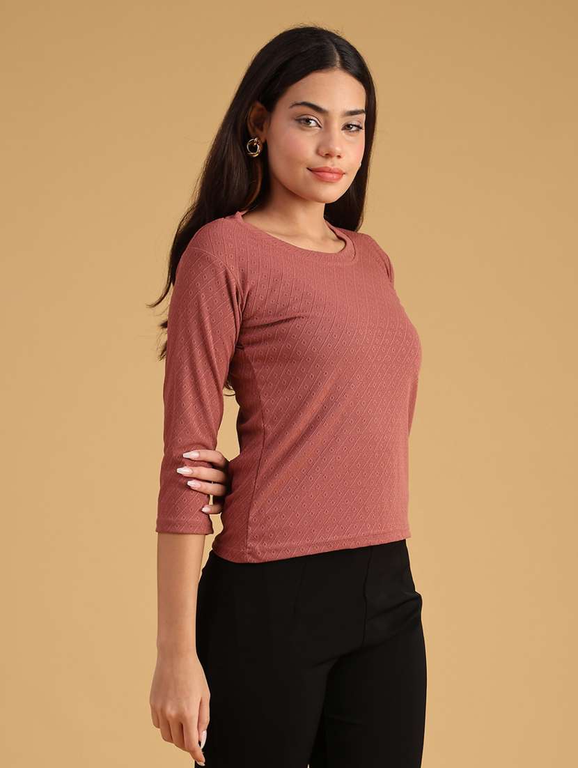 women solid three quarter sleeve top - 22034992 -  Standard Image - 1