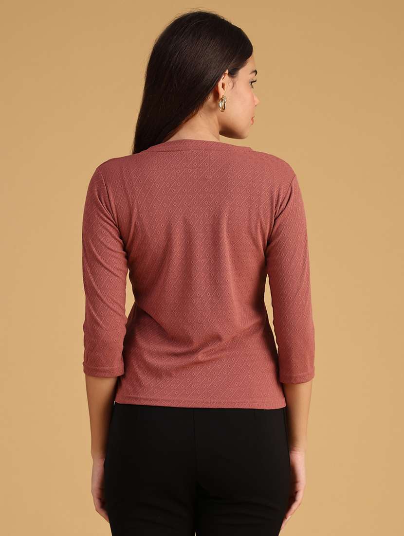 women solid three quarter sleeve top - 22034992 -  Standard Image - 4