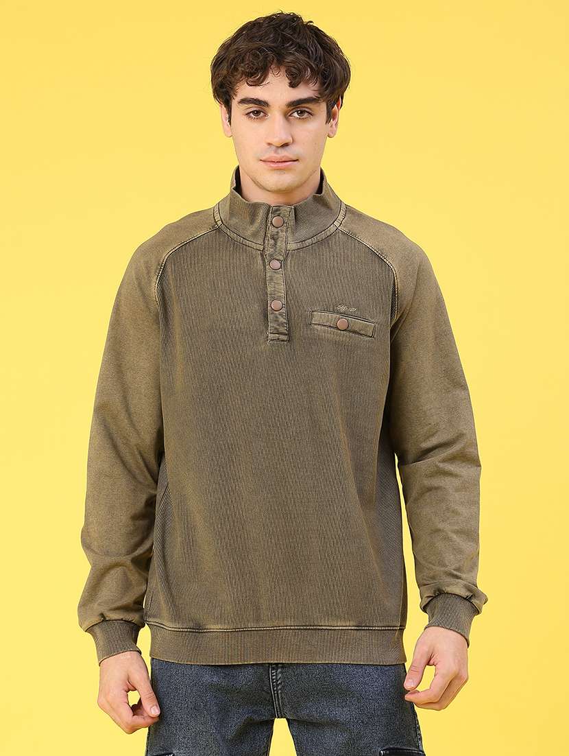 men solid stand collar long sleeve sweatshirt - 22035007 -  Standard Image - 1