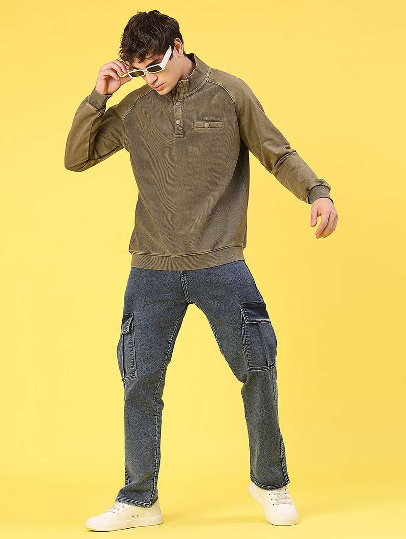 men solid stand collar long sleeve sweatshirt - 22035007 -  Standard Image - 4